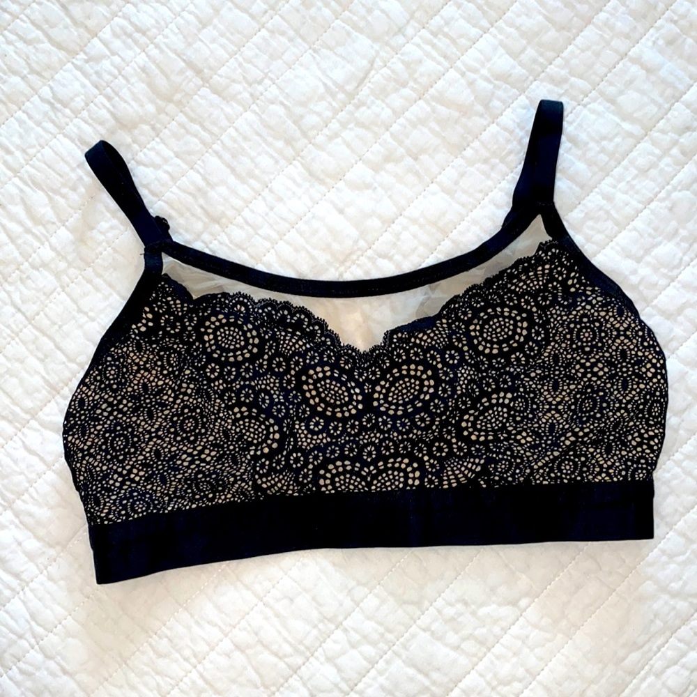 Soma Sz M Bralette Geo Mesh Scoop Neck Navy Lace Nude Padding Lining Black